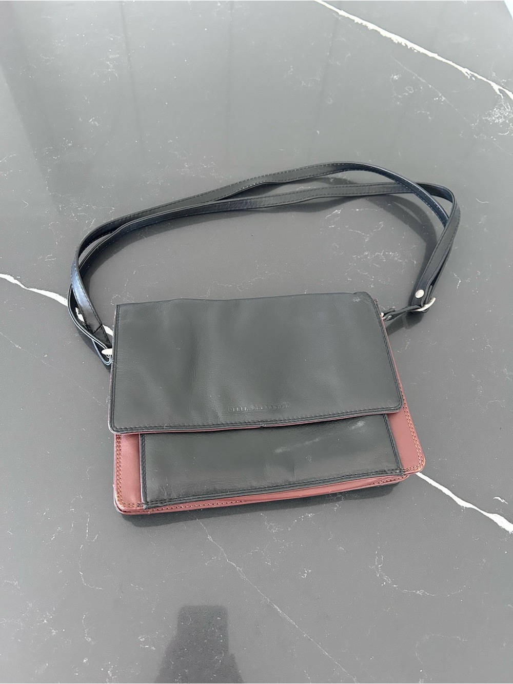 Derek Alexander Black & Brown Leather Crossbody Shoulder Bag Purse Two Tone